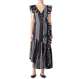 Apiece Apart Costa Del Sol Wrap Dress Blue White Size 10 UB